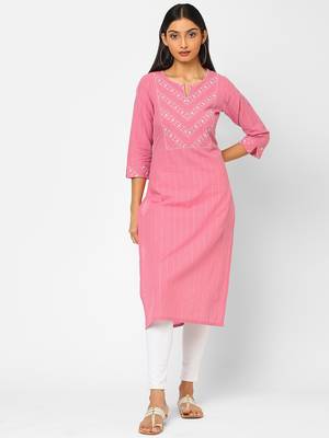 Pink printed cotton ethnic-kurtis 1
