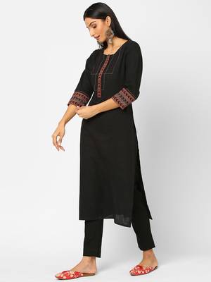 Black plain cotton ethnic-kurtis 4