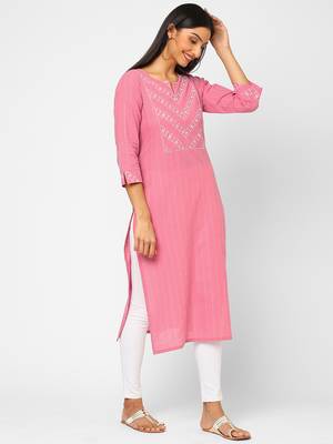 Pink printed cotton ethnic-kurtis 3