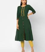 Green plain cotton ethnic-kurtis