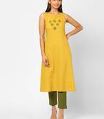 Yellow plain cotton ethnic-kurtis