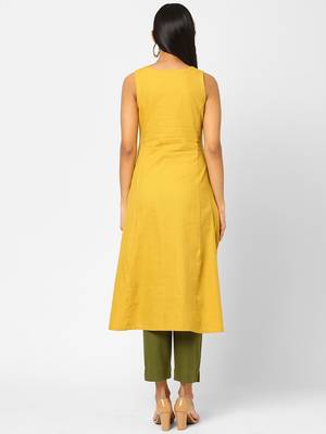 Yellow plain cotton ethnic-kurtis 2