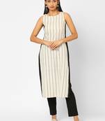White printed cotton ethnic-kurtis