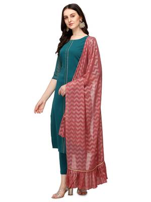 Sea-green printed crepe kurtas-and-kurtis 3