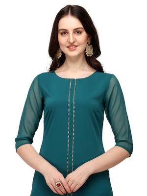 Sea-green printed crepe kurtas-and-kurtis 4