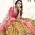 Mustard-yellow & Pink thread with sequins embroidered art silk semi stitched party wear lehenga