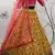 Mustard-yellow & Pink thread with sequins embroidered art silk semi stitched party wear lehenga