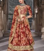 Red Dori Zari And Sequins Embroidered Organza Floral Lehenga Choli
