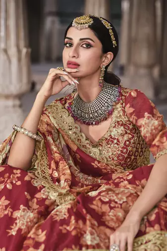 Red Dori Zari And Sequins Embroidered Organza Floral Lehenga Choli