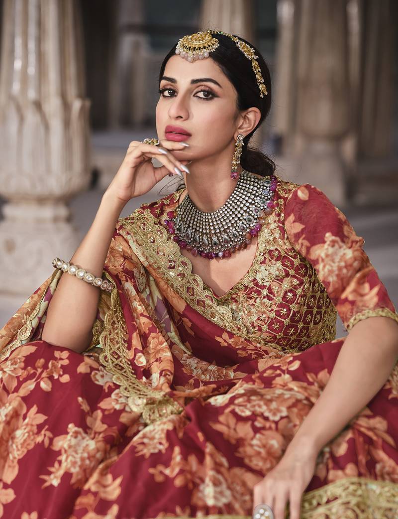 Red Dori Zari And Sequins Embroidered Organza Floral Lehenga Choli