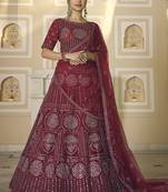 Maroon Mirror Work With Dori Embroidered Net Wedding Lehenga Choli