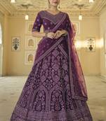 Bewitching Wine Mirror work with Dori Embroidered net wedding Lehenga choli