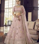 Pink zarkan, zari, gota and thread embroidered organza Semi Stitched Lehenga