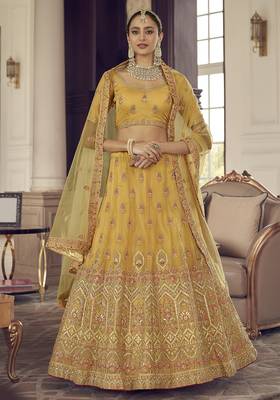 Yellow Zarkan, gota and thread embroidered organza Semi Stitched Lehenga 1