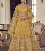 Yellow Zarkan, gota and thread embroidered organza Semi Stitched Lehenga