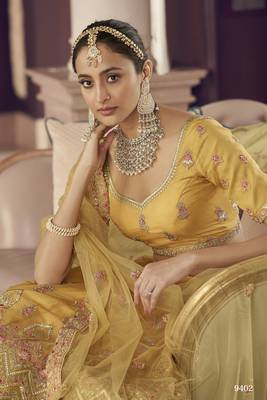 Yellow Zarkan, gota and thread embroidered organza Semi Stitched Lehenga 3