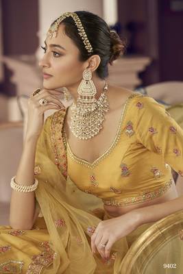 Yellow Zarkan, gota and thread embroidered organza Semi Stitched Lehenga 4