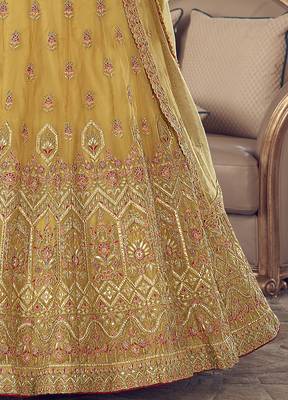 Yellow Zarkan, gota and thread embroidered organza Semi Stitched Lehenga 5