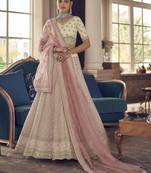 White Zarkan And Thread Embroidered Art Silk Semi Stitched Lehenga