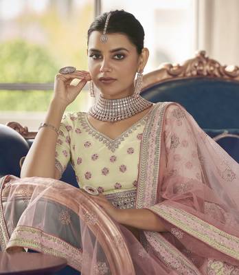 White Zarkan And Thread Embroidered Art Silk Semi Stitched Lehenga 2