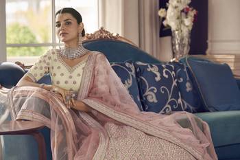 White Zarkan And Thread Embroidered Art Silk Semi Stitched Lehenga 3