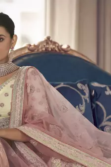 White Zarkan And Thread Embroidered Art Silk Semi Stitched Lehenga