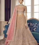 Peach zarkan, zari and thread embroidered organza Semi Stitched Lehenga