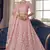 Pink sequins and thread embroidered organza semi stitched lehenga
