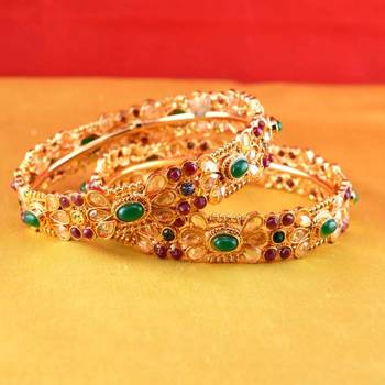 gold moti stone cz polki kundun meenakari pearl bangle kara size-2.6 1