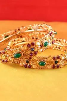 gold moti stone cz polki kundun meenakari pearl bangle kara size-2.6