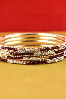 gold moti stone cz polki kundun meenakari pearl bangle kara size-2.4,2.6,2.8