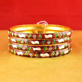 gold moti stone cz polki kundun meenakari pearl bangle kara size-2.8 2