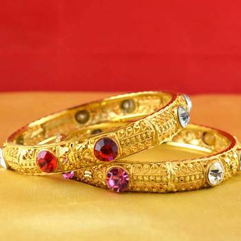 Gold Moti Stone Cz Polki Kundun Meenakari Pearl Bangle Kara Size 1