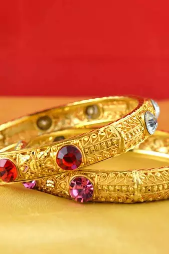 Gold Moti Stone Cz Polki Kundun Meenakari Pearl Bangle Kara Size