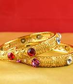 Gold Moti Stone Cz Polki Kundun Meenakari Pearl Bangle Kara Size