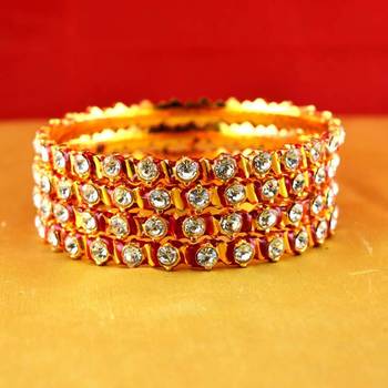 gold moti stone cz polki kundun meenakari pearl bangle kara size-2.6 2