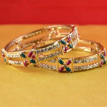 gold moti stone cz polki kundun meenakari pearl bangle kara size-2.6 1