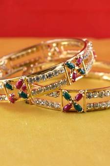 gold moti stone cz polki kundun meenakari pearl bangle kara size-2.6