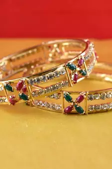 gold moti stone cz polki kundun meenakari pearl bangle kara size-2.6