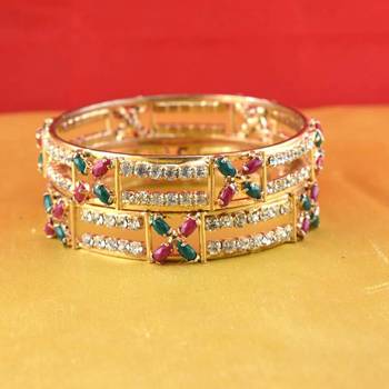 gold moti stone cz polki kundun meenakari pearl bangle kara size-2.6 2