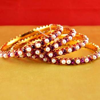 gold moti stone cz polki kundun meenakari pearl bangle kara size-2.6 1
