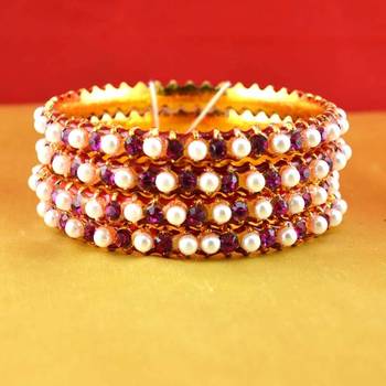 gold moti stone cz polki kundun meenakari pearl bangle kara size-2.6 2