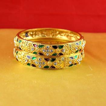 gold moti stone cz polki kundun meenakari pearl bangle kara size-2.8 1