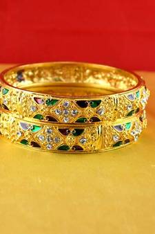 gold moti stone cz polki kundun meenakari pearl bangle kara size-2.8