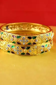 gold moti stone cz polki kundun meenakari pearl bangle kara size-2.8