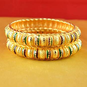 gold moti stone cz polki kundun meenakari pearl bangle kara size-2.8 2