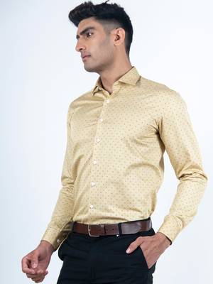 Yellow printed cotton mens-casual-shirts 1
