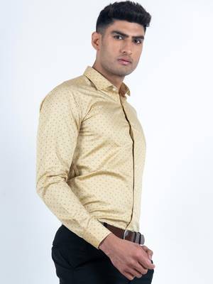 Yellow printed cotton mens-casual-shirts 2