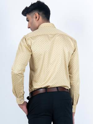 Yellow printed cotton mens-casual-shirts 4