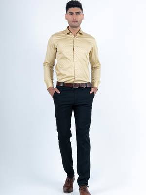 Yellow printed cotton mens-casual-shirts 5